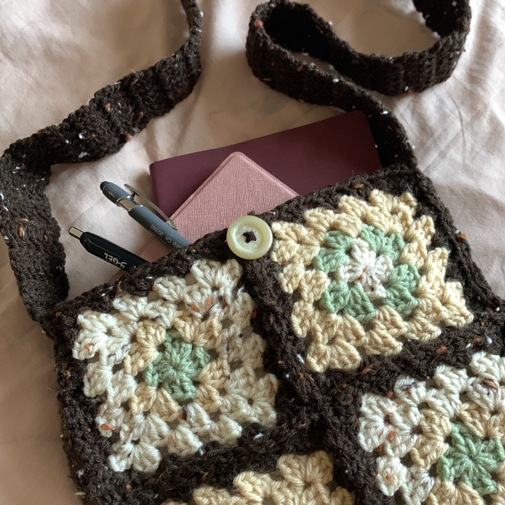 Handmade crochet granny square bag